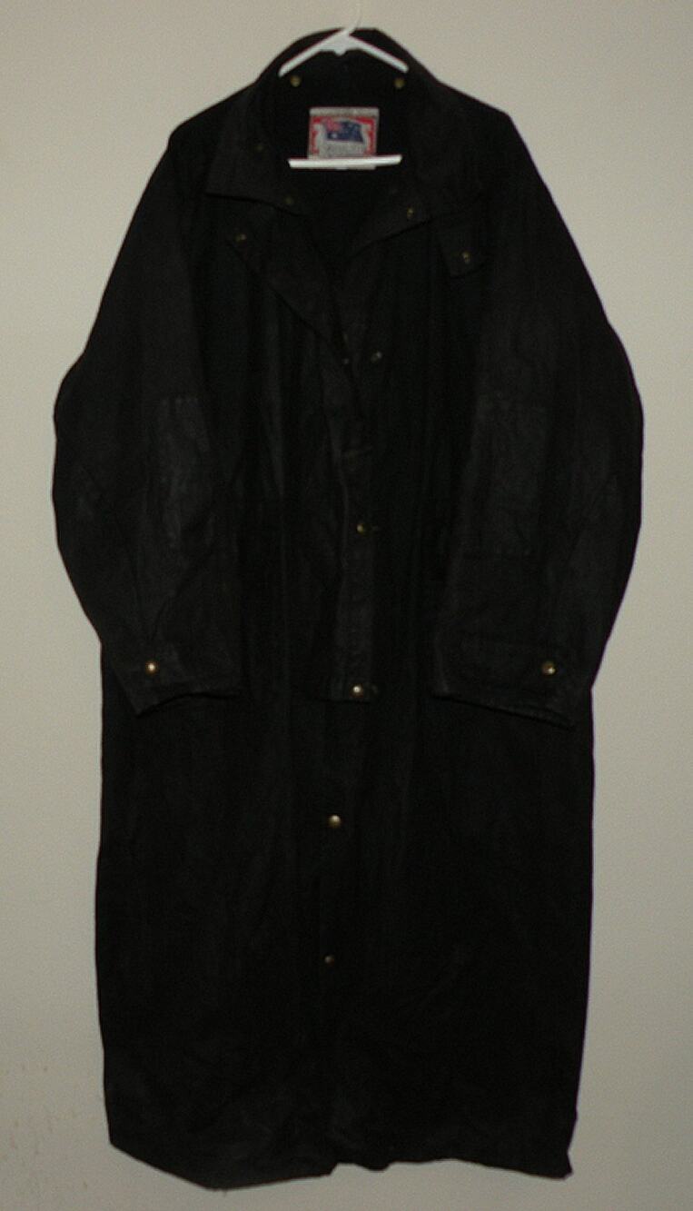 Vtg Koolah Men’s XL Waxed Cotton Canvas Duster Jacket Trench Coat Black Canada